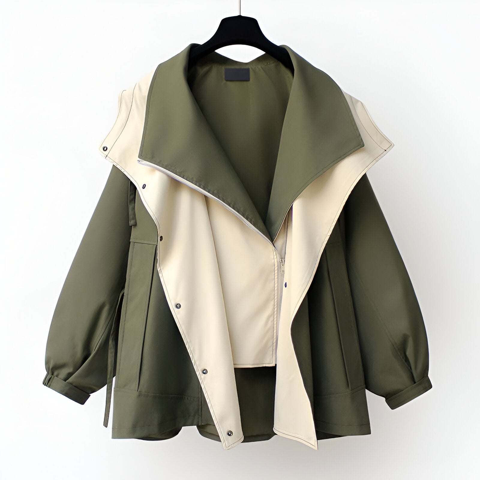 Colorblock hooded windbreaker jacket with long sleeves and front zipper