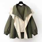 Colorblock hooded windbreaker jacket with long sleeves and front zipper