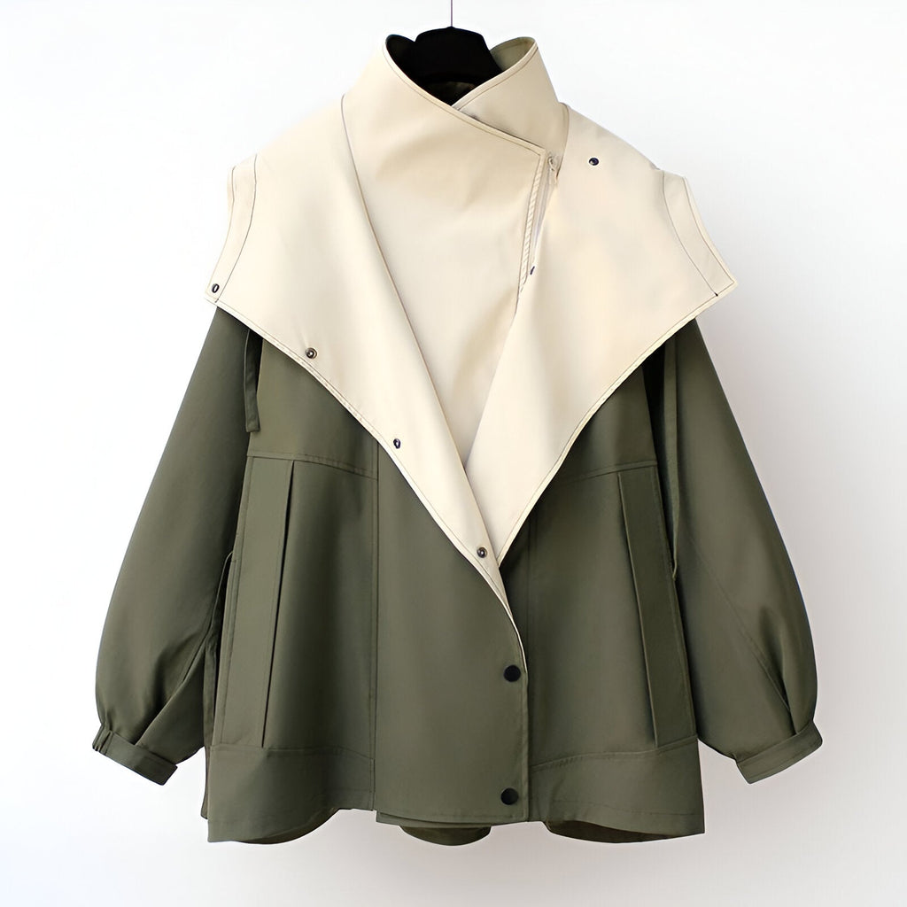 Colorblock hooded windbreaker jacket with long sleeves and front zipper