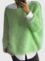 Women's relaxed ribbed knit sweater with crew neckline and long sleeves