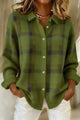 Women's checked button cardigan with shirt collar and long sleeves