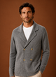 Men's double-breasted knit cardigan with shawl collar and patch pockets