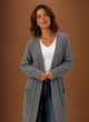 Women's long textured cable knit cardigan with open front and front pockets