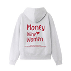 Grey graphic hoodie with red lettering and wine glass design