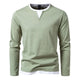 Men's long-sleeve Henley sweater with split neckline and contrasting inner layer