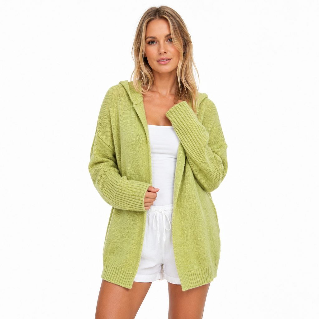 Women's oversized hooded cardigan with batwing sleeves and ribbed trims