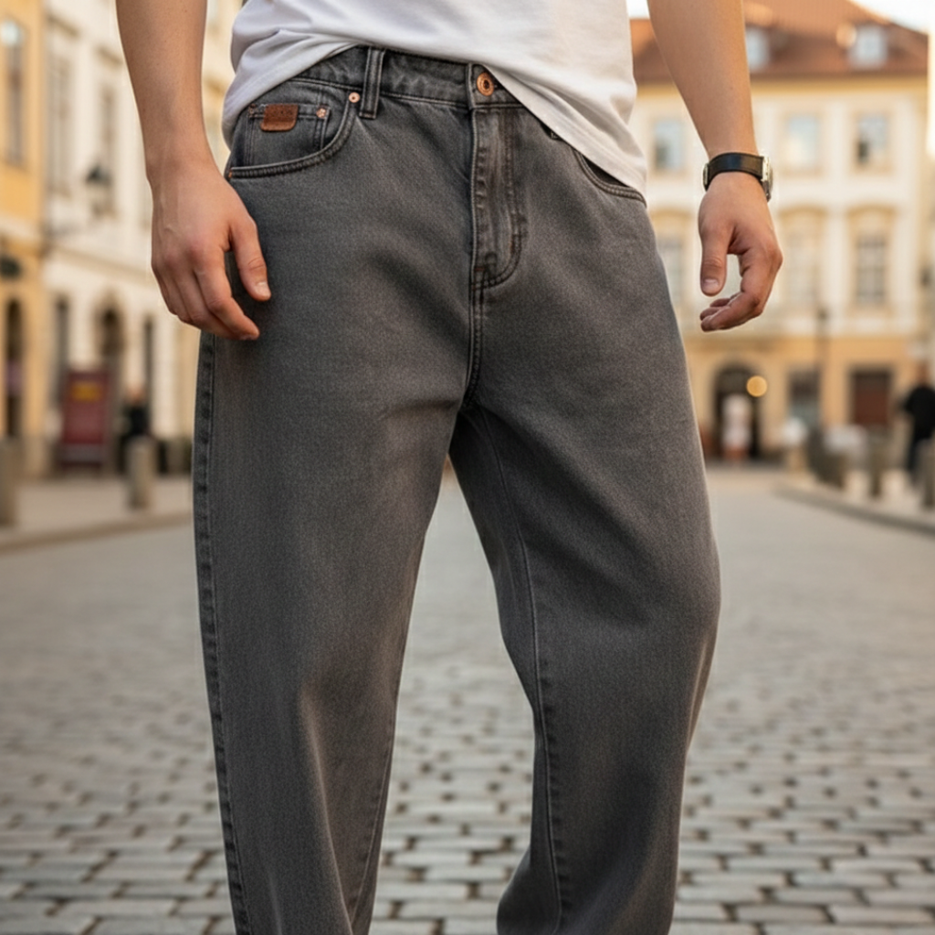 Men's regular-fit straight leg jeans with five-pocket design