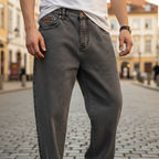 Men's regular-fit straight leg jeans with five-pocket design