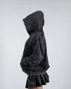 Black hoodie with embroidered front and back graphics