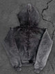 Black hoodie with embroidered front and back graphics