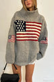 Women's knit sweater with high neck and stars and stripes flag motif