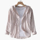Women's striped hooded shirt with button front and rolled cuffs