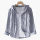 Women's striped hooded shirt with button front and rolled cuffs