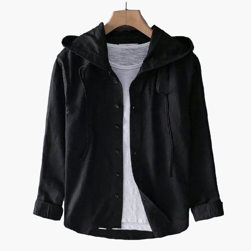 Women's striped hooded shirt with button front and rolled cuffs