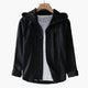 Women's striped hooded shirt with button front and rolled cuffs