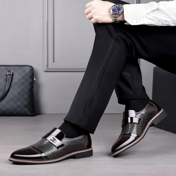 Men's patterned loafers with buckle straps and contrast stripe detailing