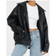 Women's oversized faux leather jacket with wide collar and zip front