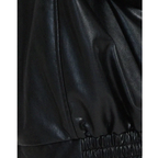 Women's oversized faux leather jacket with wide collar and zip front