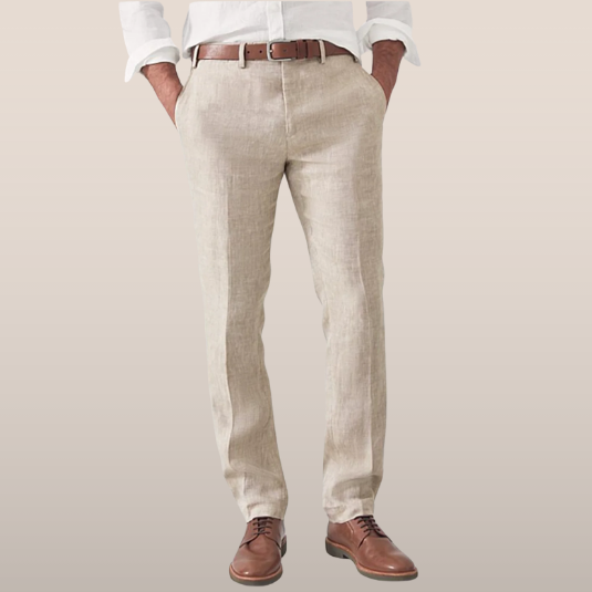 Men's regular fit straight leg trousers with belt loops and side pockets