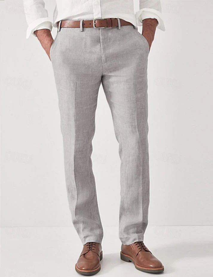Men's regular fit straight leg trousers with belt loops and side pockets