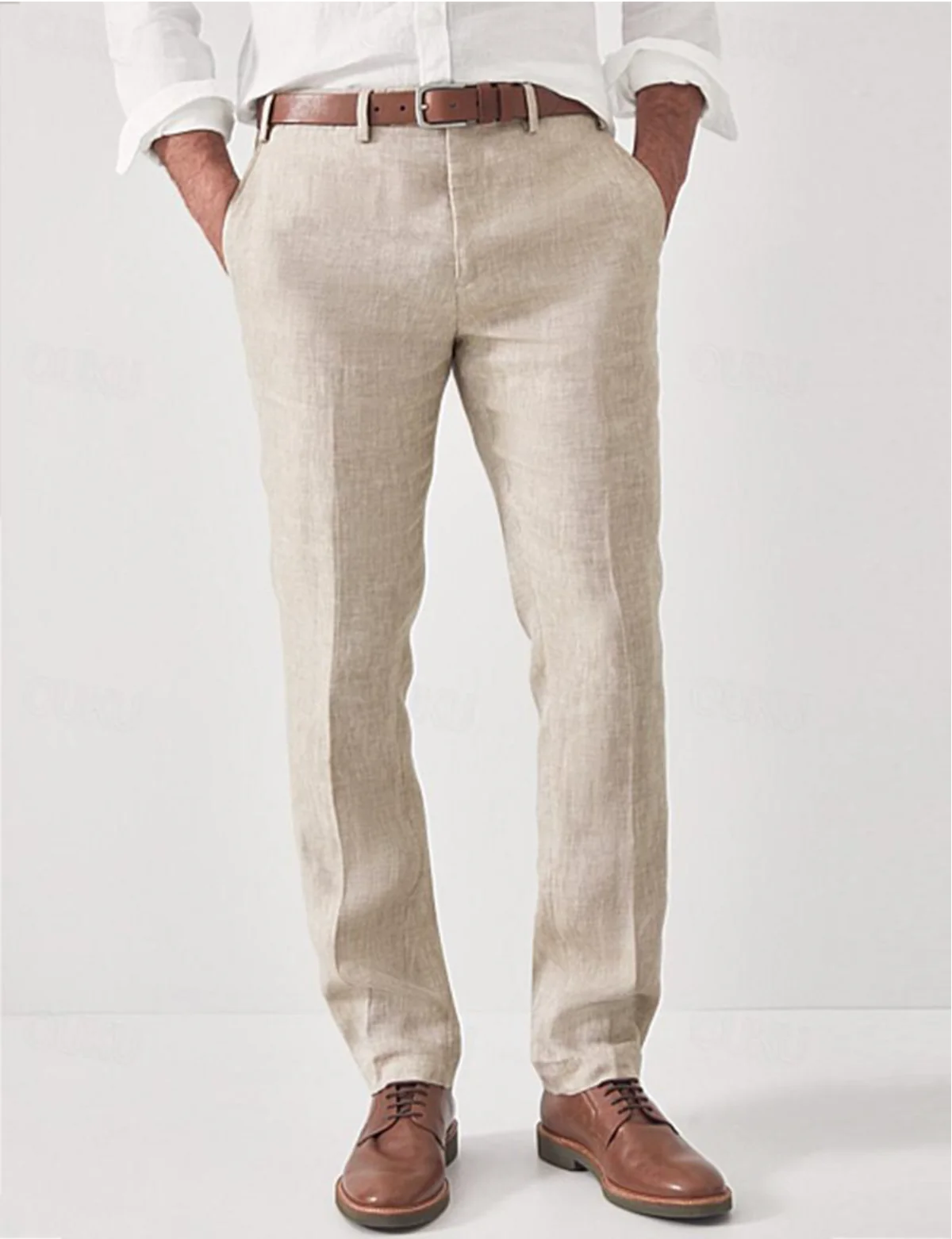Men's regular fit straight leg trousers with belt loops and side pockets