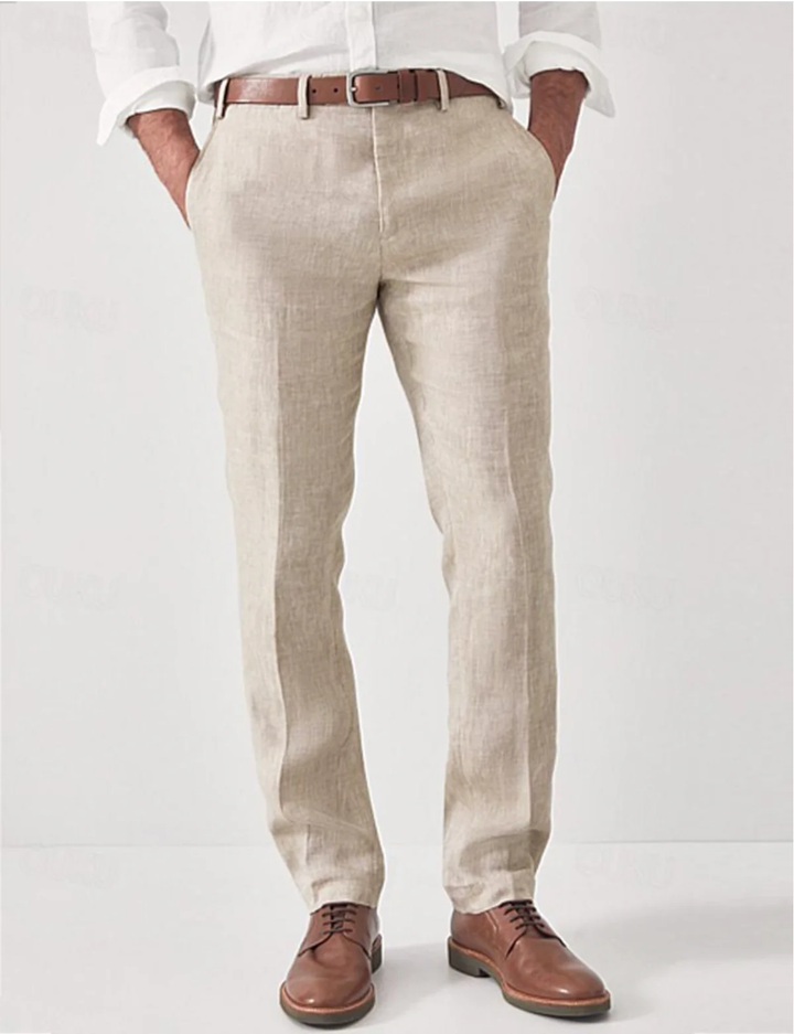 Men's regular fit straight leg trousers with belt loops and side pockets