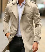 Men's classic trench coat with shoulder tabs and zip chest pocket