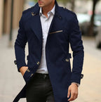 Men's classic trench coat with shoulder tabs and zip chest pocket