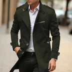 Men's classic trench coat with shoulder tabs and zip chest pocket