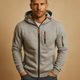 Men's hooded zip hoodie with long sleeves and multiple zipped pockets