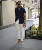 Round-toe men's slip-on loafers with light-coloured soles