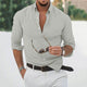 Men's long sleeve button down shirt with curved hem