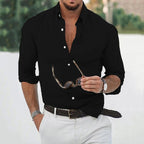 Men's long sleeve button down shirt with curved hem