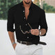 Men's long sleeve button down shirt with curved hem