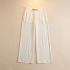 Women's high-waisted wide leg trousers with front chain detail and side pockets