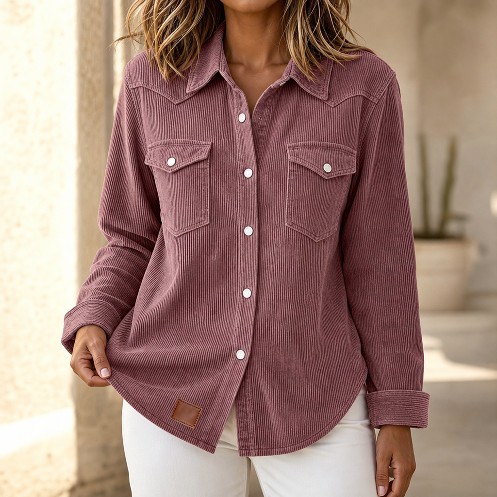 Women's ribbed knit shacket with collar and button front