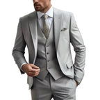 Men's three-piece suit with notch lapel jacket, buttoned waistcoat and matching trousers