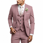 Men's three-piece suit with notch lapel jacket, buttoned waistcoat and matching trousers