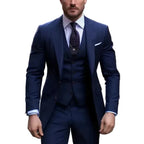 Men's three-piece suit with notch lapel jacket, buttoned waistcoat and matching trousers
