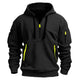 Men's hooded half-zip pullover with multiple zip pockets