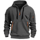 Men's hooded half-zip pullover with multiple zip pockets