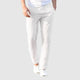 Men's beige relaxed-fit trousers with drawstring waist and flat front, full-length view.