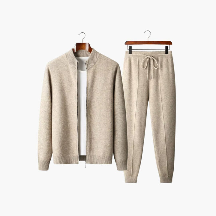 Men's Fine-Knit Zip Cardigan and Trousers Set