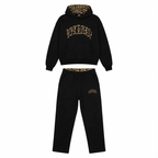 Women's leopard print hoodie and jogger set with hood and matching trousers