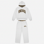 Women's leopard print hoodie and jogger set with hood and matching trousers
