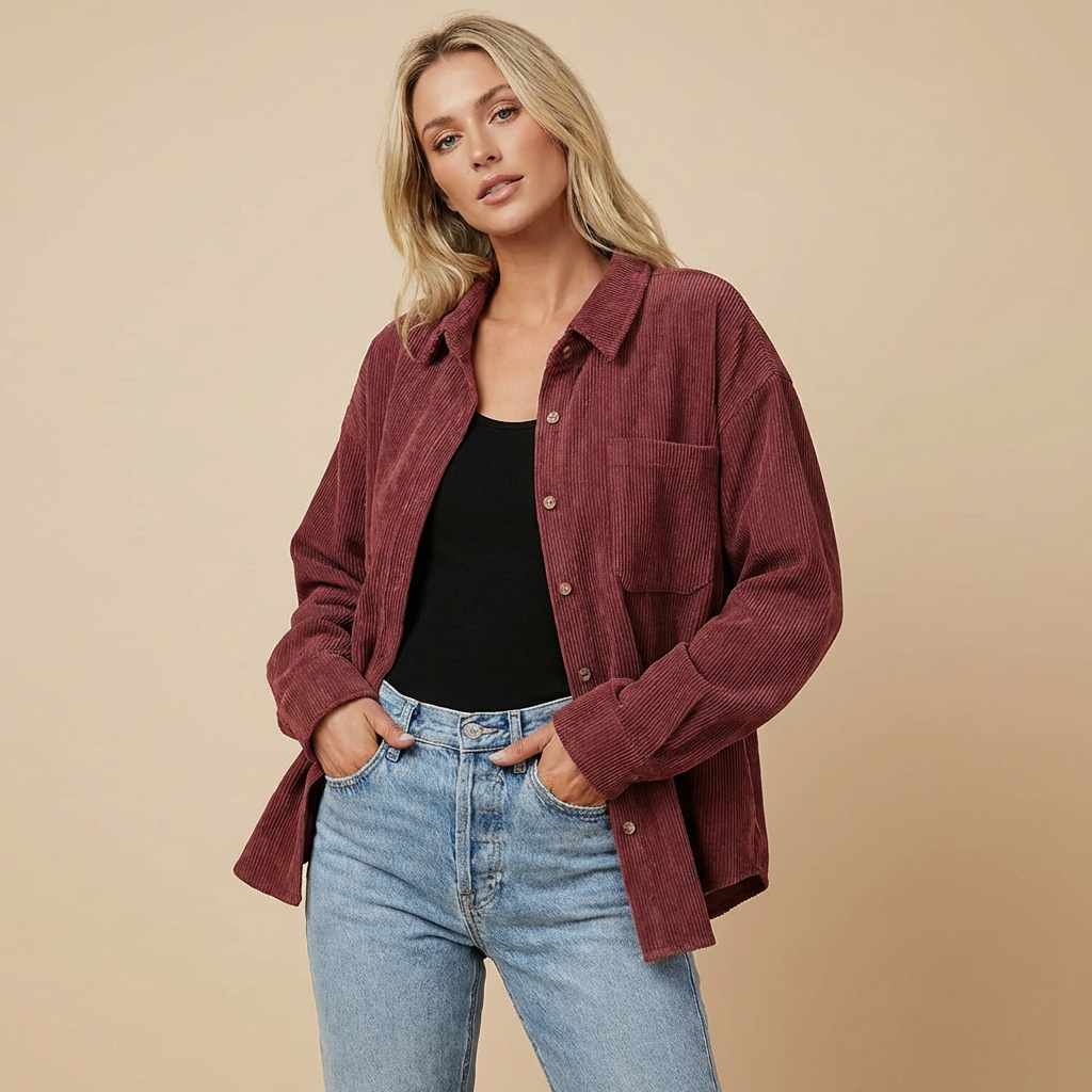 Women's corduroy overshirt with long sleeves and chest pocket
