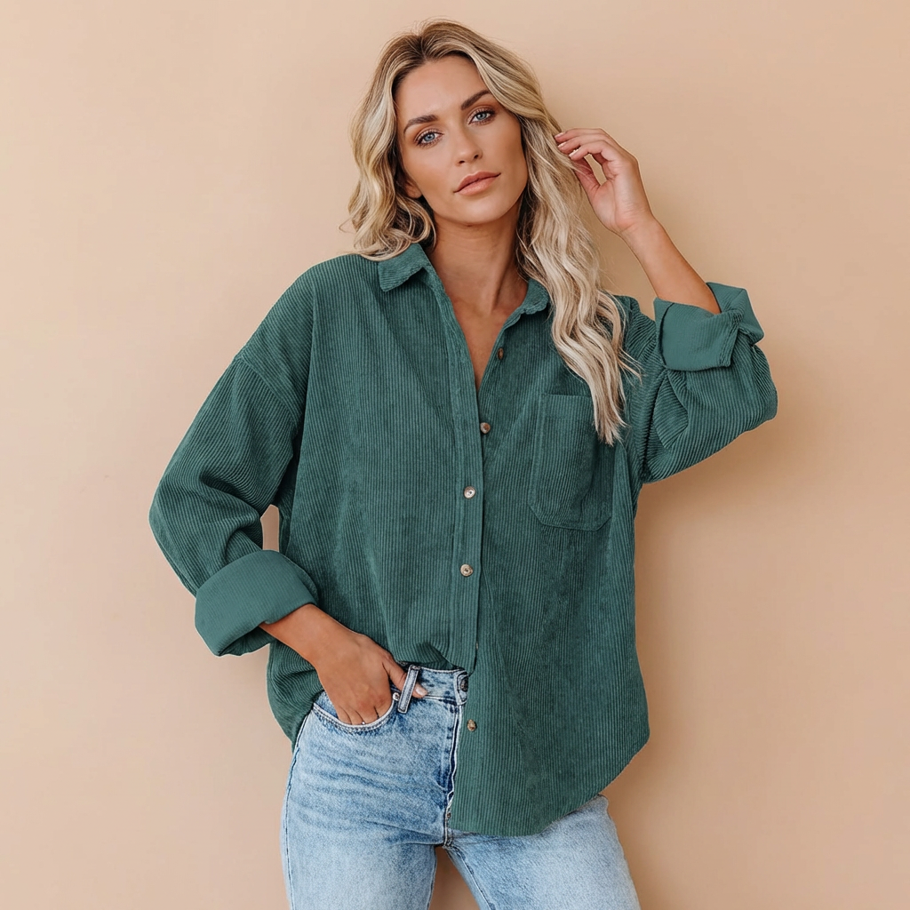 Women's corduroy overshirt with long sleeves and chest pocket