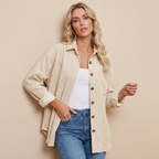 Women's corduroy overshirt with long sleeves and chest pocket
