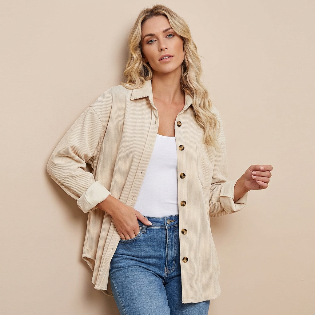 Women's corduroy overshirt with long sleeves and chest pocket