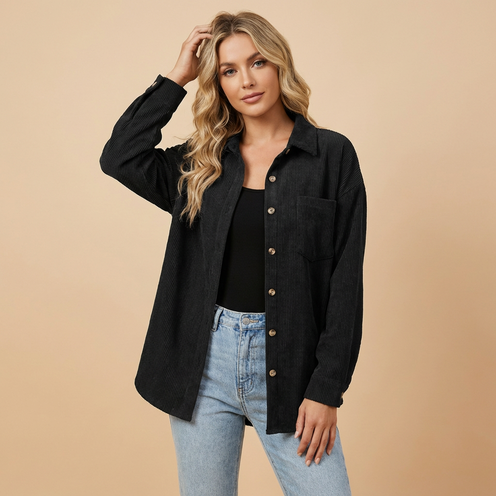 Women's corduroy overshirt with long sleeves and chest pocket